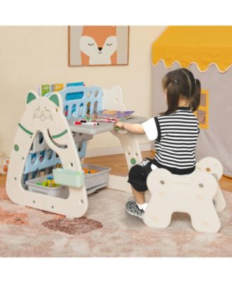 3-In-1 Double Sided Magnetic Dry-Erase Board with Stool and Flipped Writing Desktop