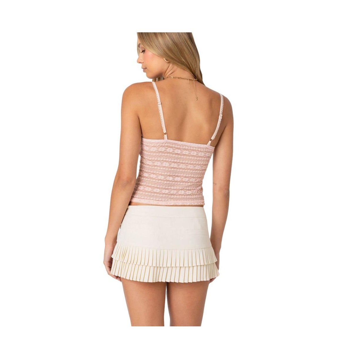 Edikted Women's Tuesday Textured Lace Tank Top - Light-pink