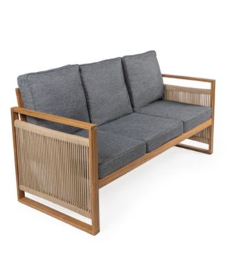 Arwen Modern Bohemian Roped Acacia Wood Outdoor Loveseat with Cushions