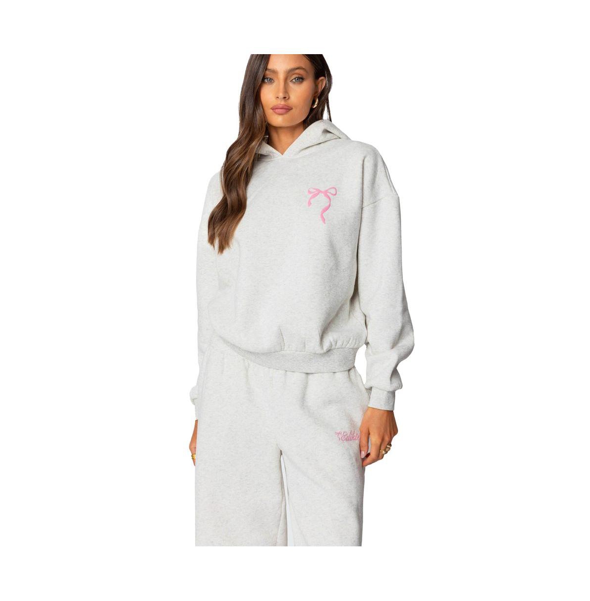 Womens Sasha Bow Detail Hoodie - Gray-melange