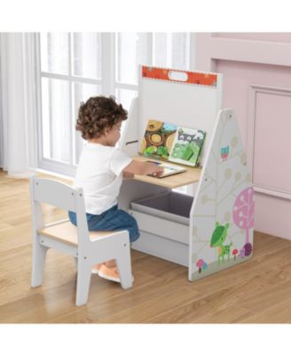3 in 1 Kids Easel and Play Station Convertible with Chair and Storage Bins