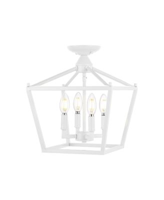 Plains Mini Lantern 12" 4-Light Iron Modern Farmhouse LED Flush Mount, White