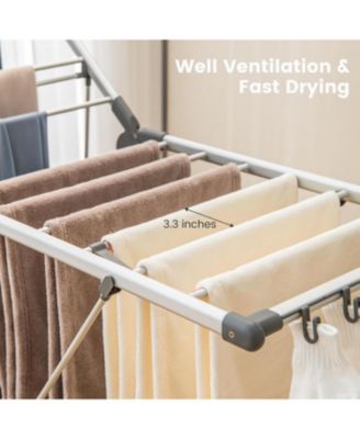 2-Layer Folding Clothes Drying Rack with 5-Level Adjustable Height
