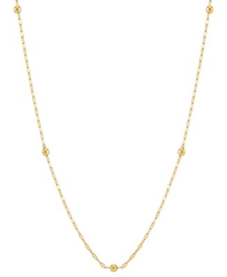 Italian Gold - Polished Bead Double Chain 18" Station Necklace in 14k Gold