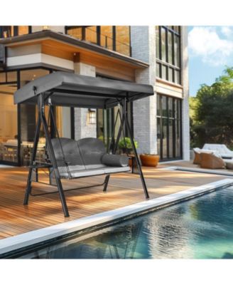 Outdoor Metal Patio Swing with Canopy and Cushions