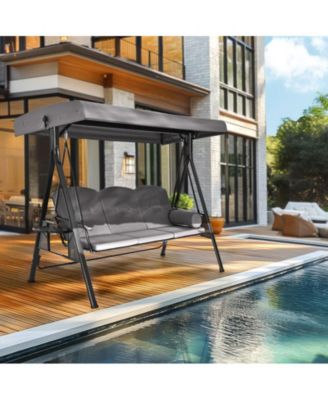 Outdoor Metal Patio Swing with Canopy and Cushions