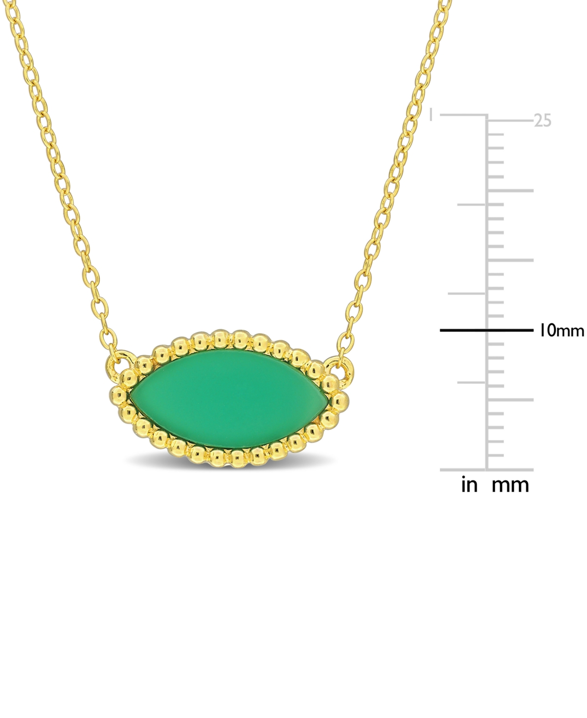 Macy's Chalcedony Bead-framed Marquise 17" Pendant Necklace In 14k Yellow Gold Flash Plated Sterling Silver In Green Chalcedony