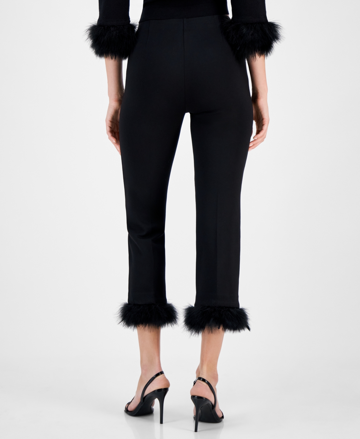 Anne Klein Womens Faux Fur Viscose Cropped Pants In Anne Black