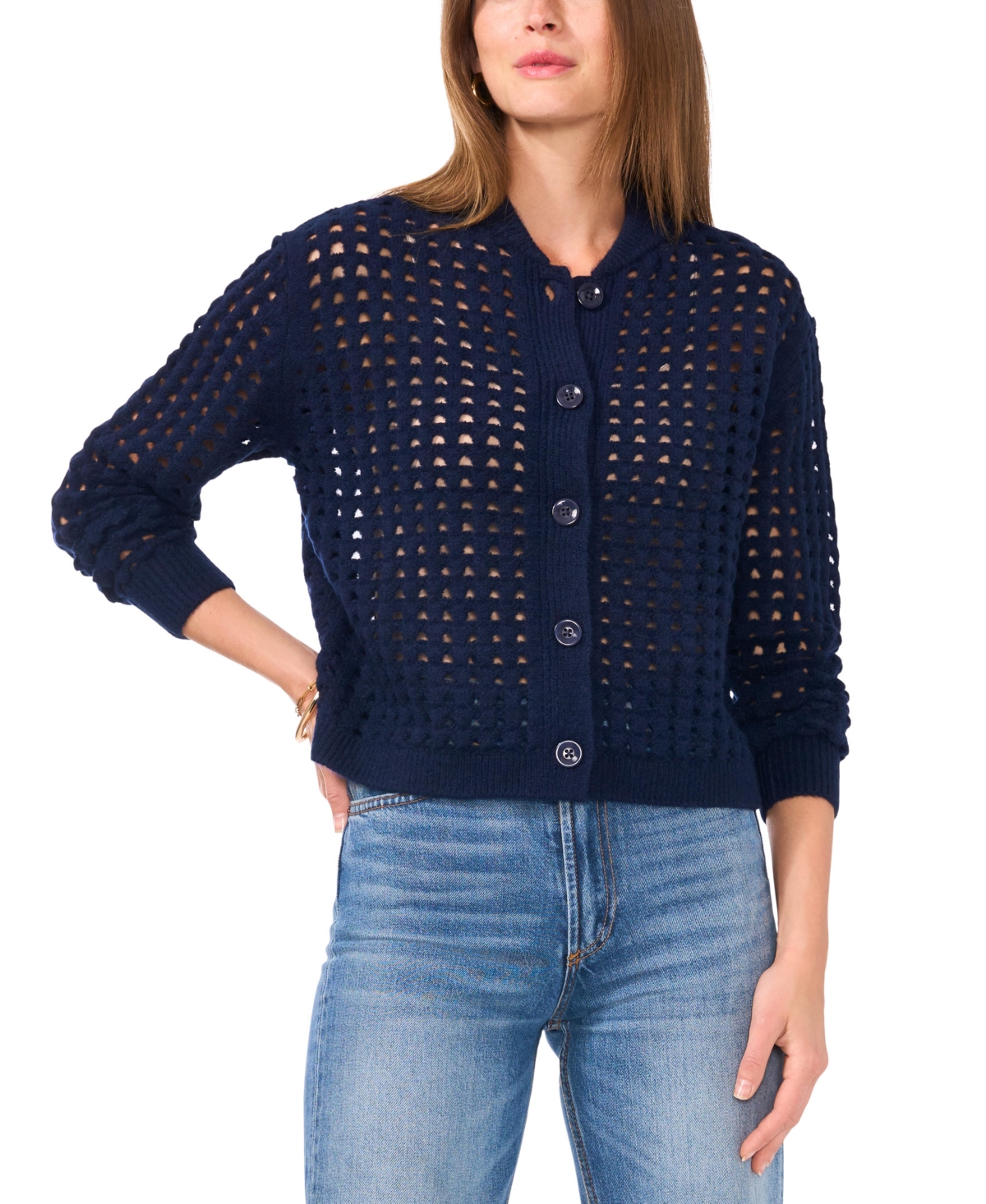 VINCE CAMUTO WOMEN'S LONG-SLEEVE POINTELLE CARDIGAN 