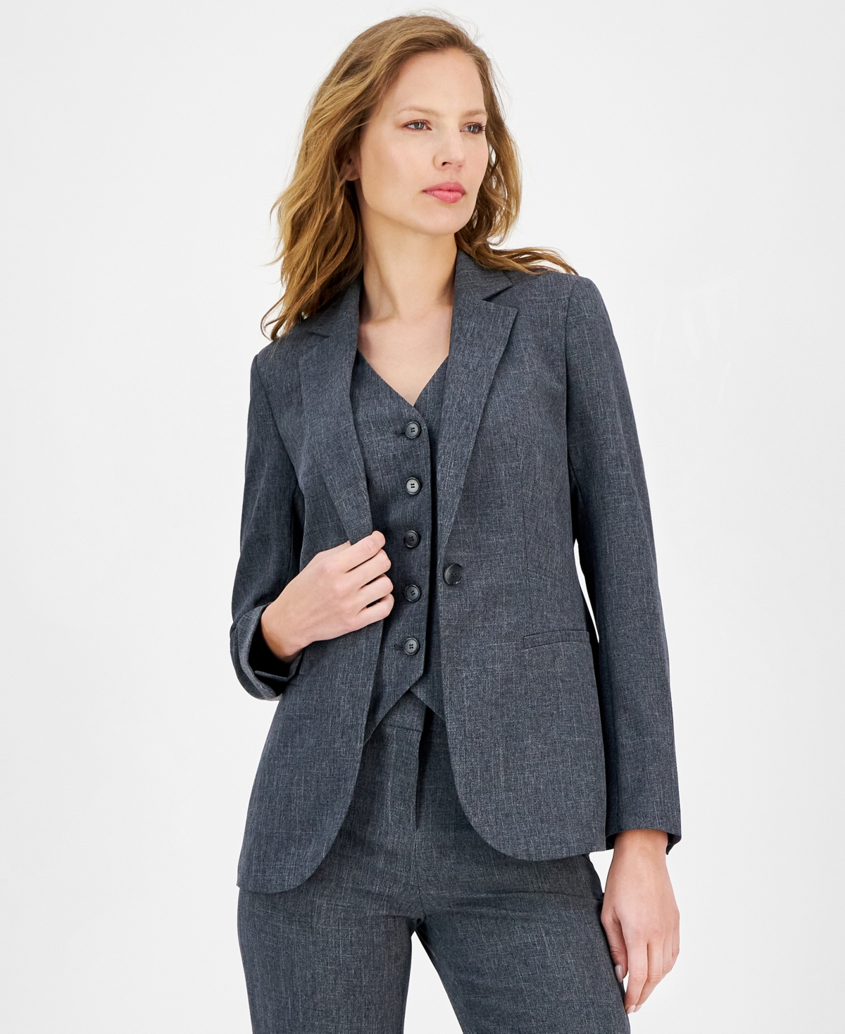 ANNE KLEIN WOMEN'S ONE-BUTTON LONG-SLEEVE JACKET 