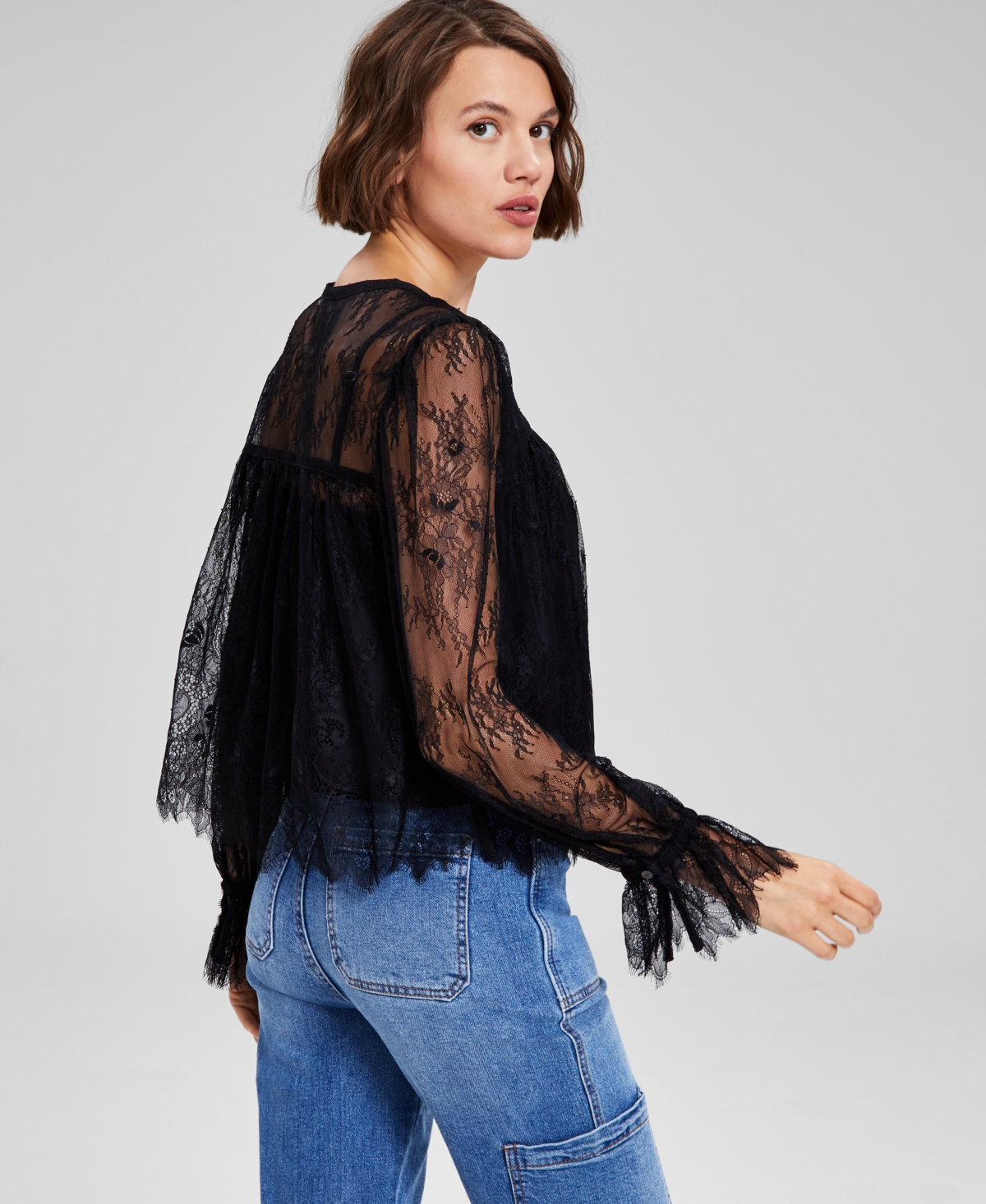 And Now This Women's Lace V-Neck Button-Front Top, Created for Macy's