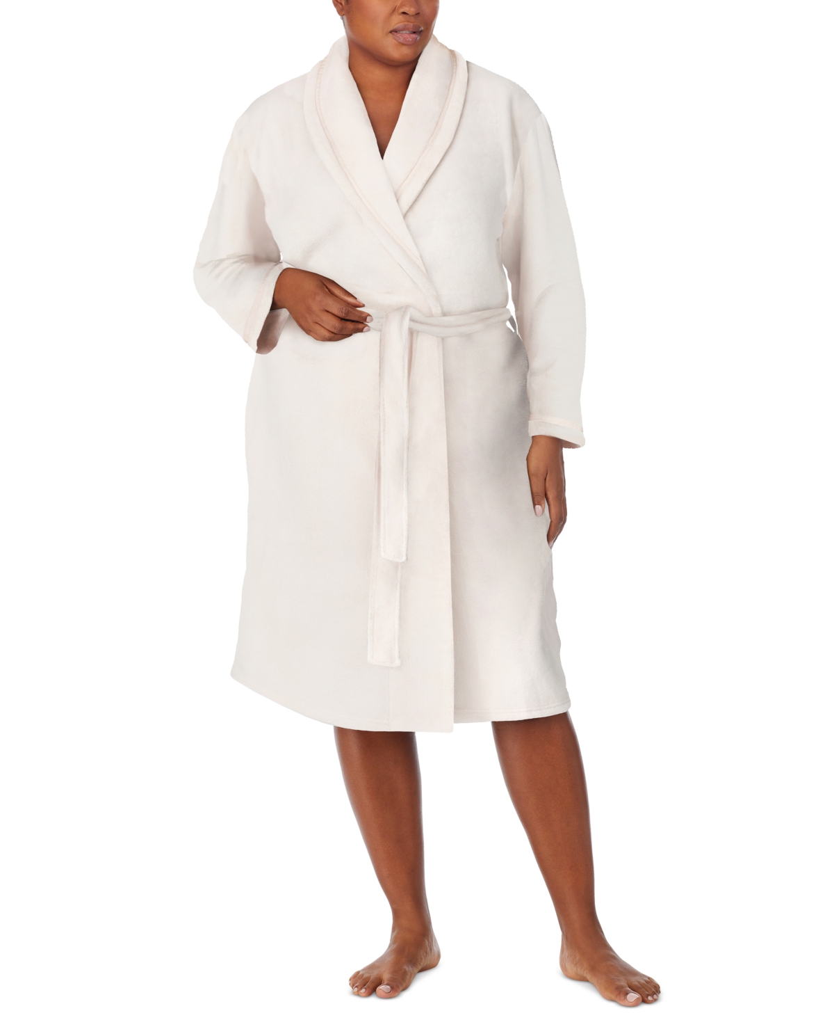 Ellen Tracy Plus Size Shawl-collar Chenille Robe In Ivory