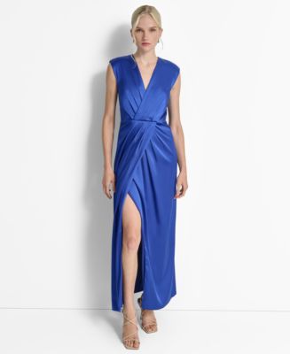 【DKNY】クリンクル スモック ブルゾン ミディドレス DKNY Women's Crisscross Pleated Side-Slit Sleeveless Gown