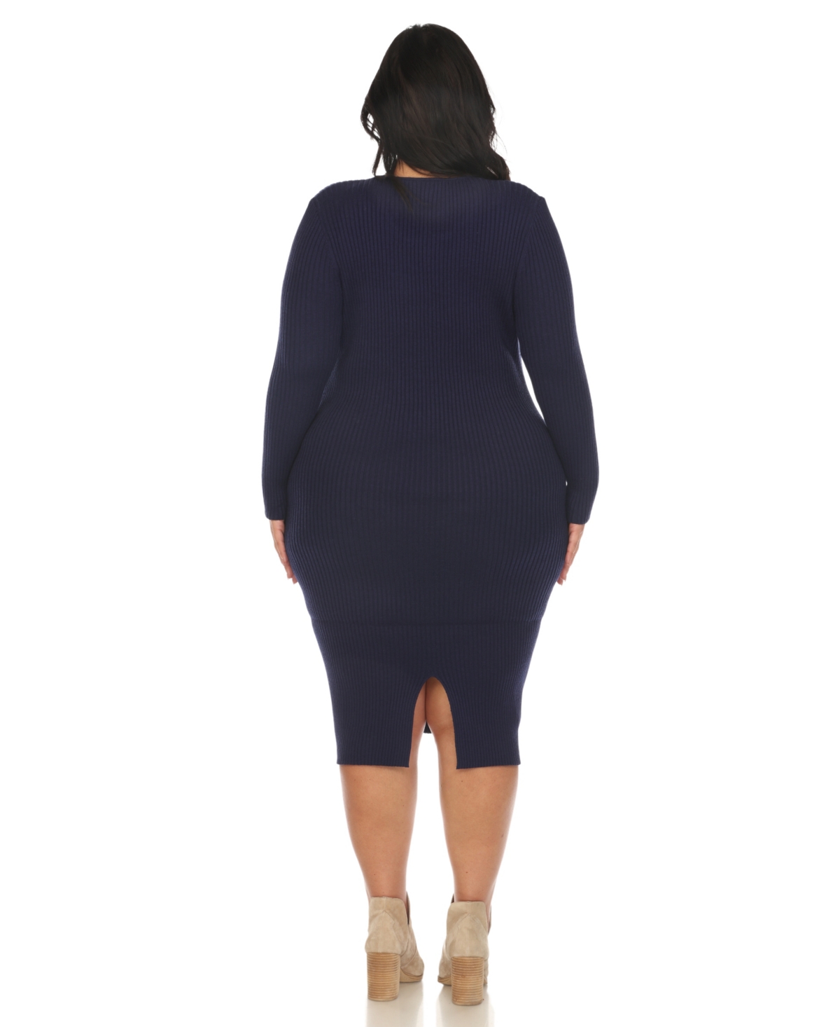 White Mark Plus Size Rib Midi Sweater Dress In Navy