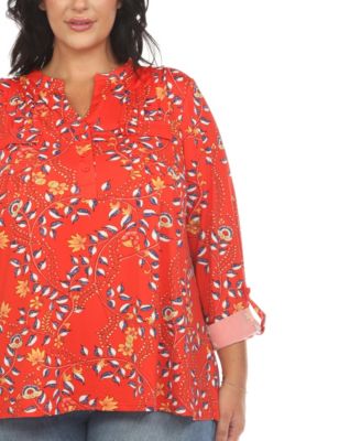 Plus Size Paisley Button Front Tunic Top