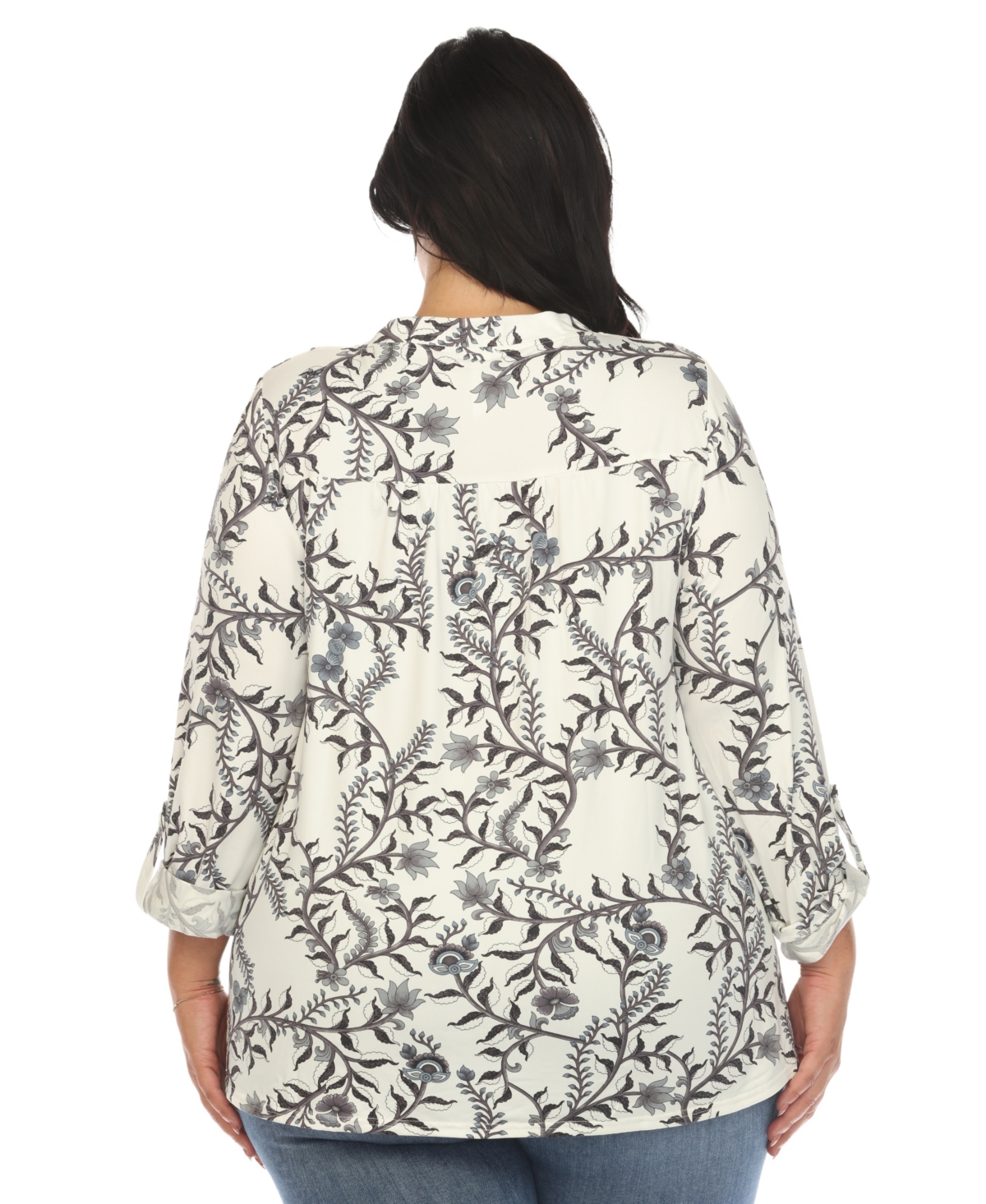 WHITE MARK PLUS SIZE PAISLEY BUTTON FRONT TUNIC TOP 