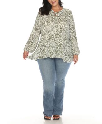 Plus Size Printed Peasant Knit Blouse