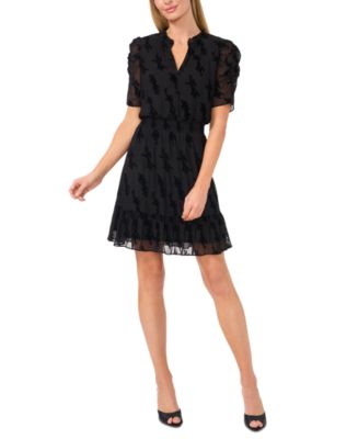 Cece Women s Puff Sleeve Smocked Waist Dress Rich Black Size M