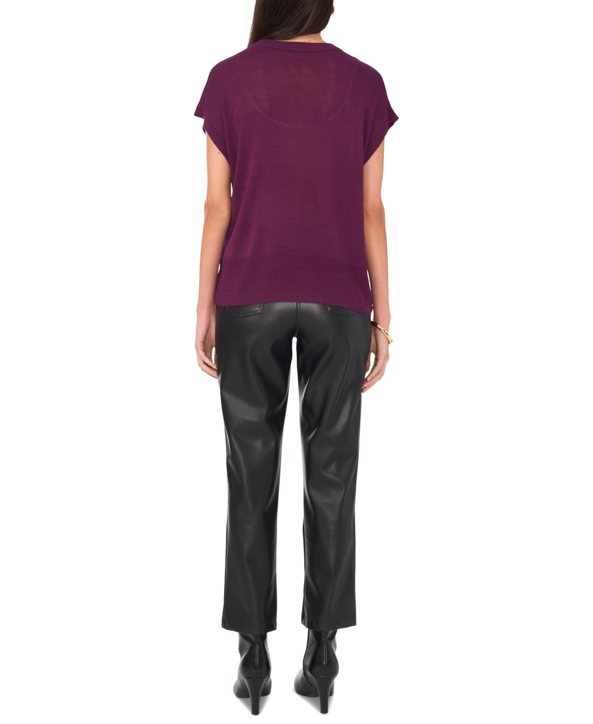 VINCE CAMUTO WOMEN'S V-NECK SHORT-SLEEVE SWEATER 