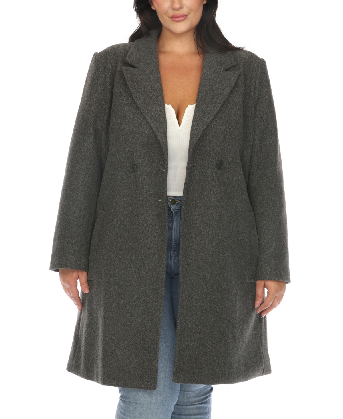 White Mark Plus Size Classic Walker Coat In Charcoal
