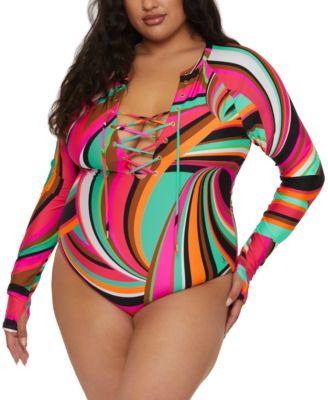 Trina Turk Women's Swoop-Print Long-Sleeve Lace-Up Paddle Suit