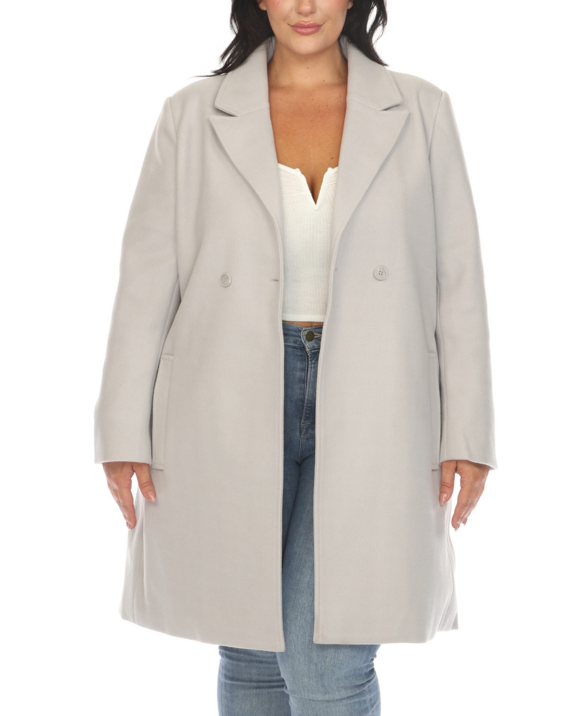 White Mark Plus Size Classic Walker Coat In Light Grey