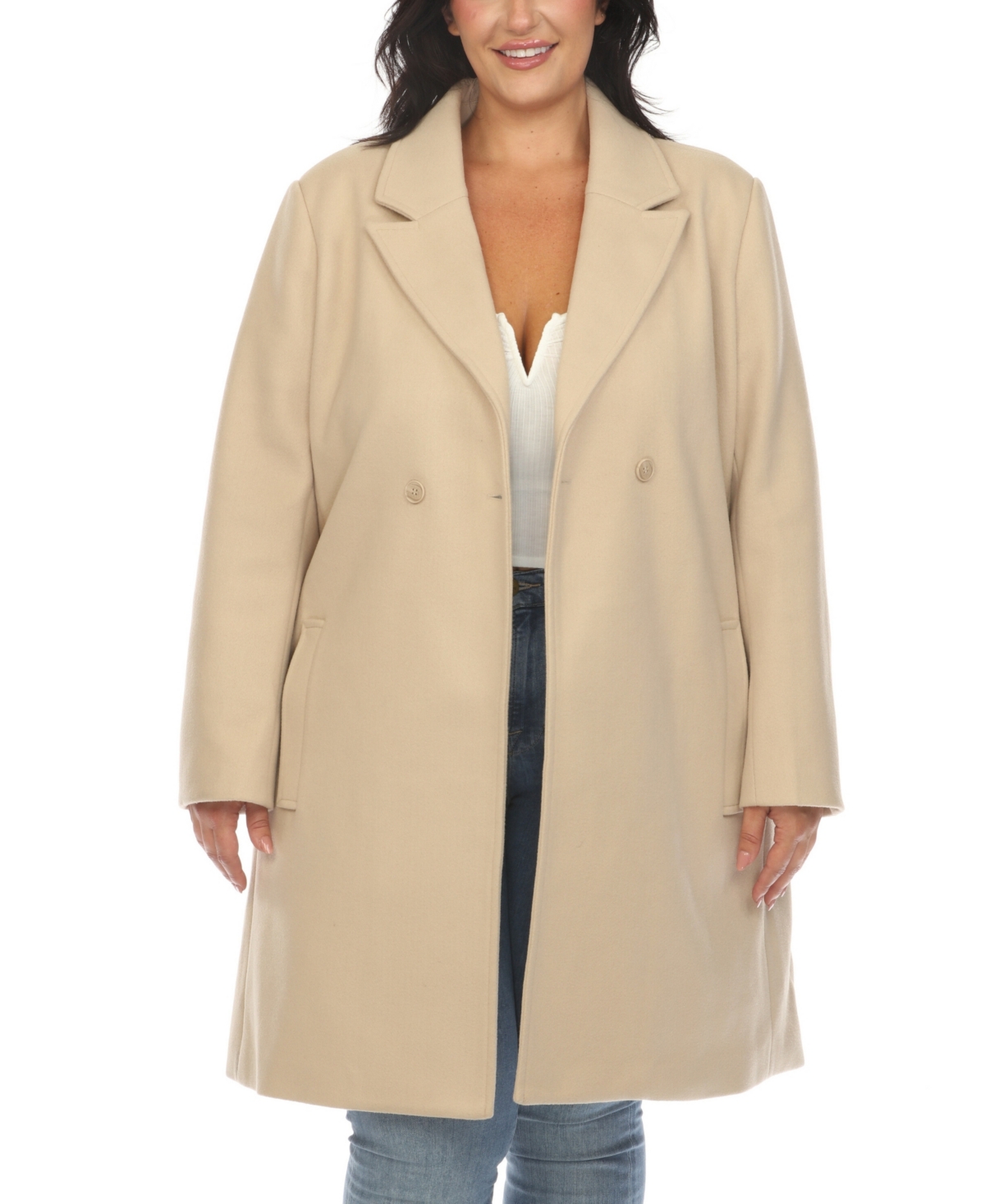 White Mark Plus Size Classic Walker Coat In Beige