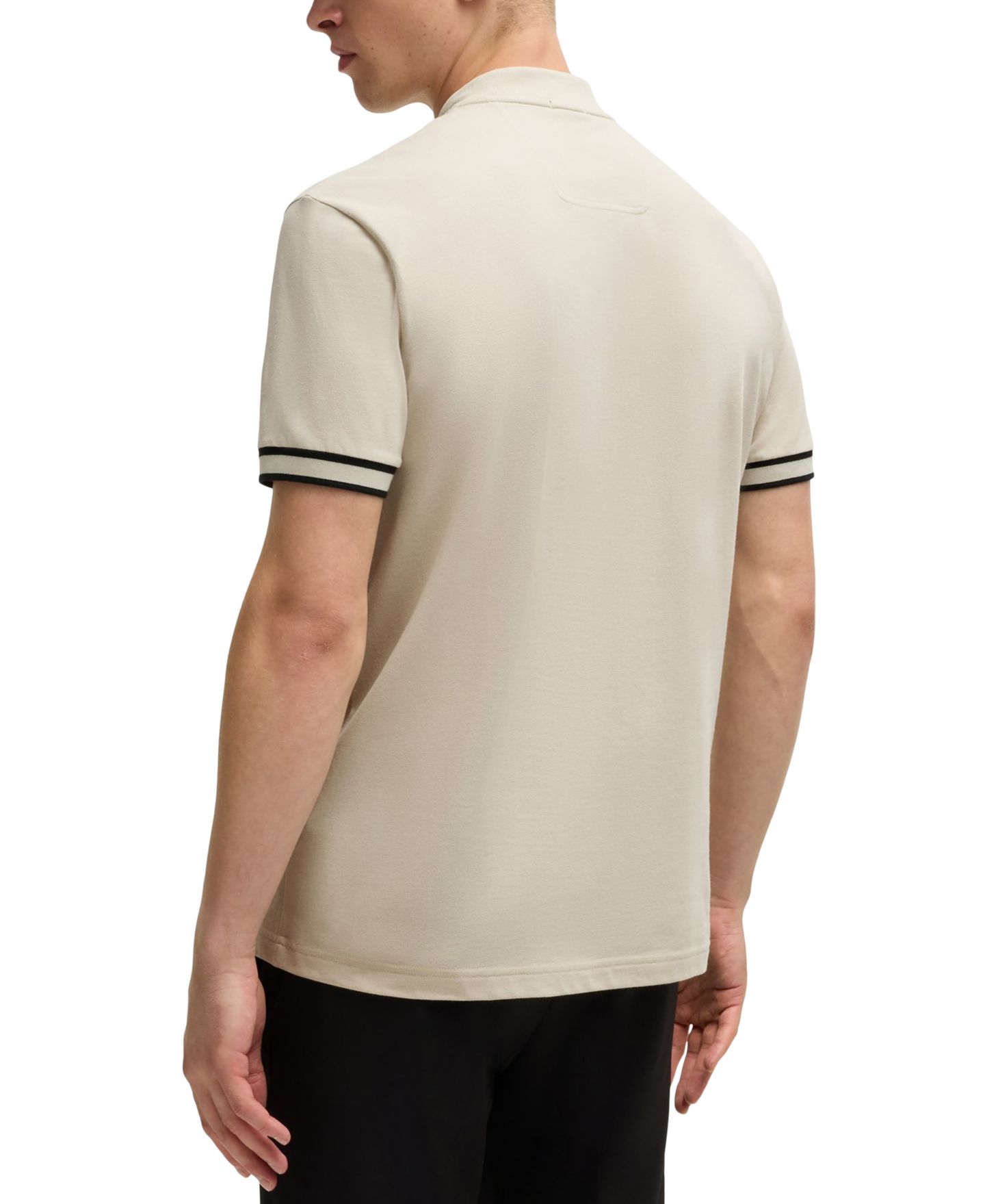 Мужское поло Hugo Boss Cotton-Pique Zip-Neck Polo, цвет: Бежевый — фото 3