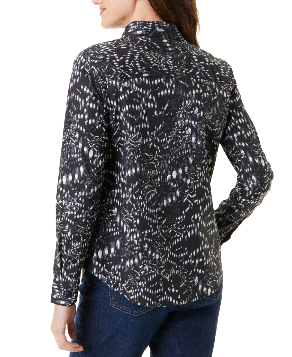 Gloria Vanderbilt Amanda Womens Printed Cotton Button-down Top In Black Dot Melody