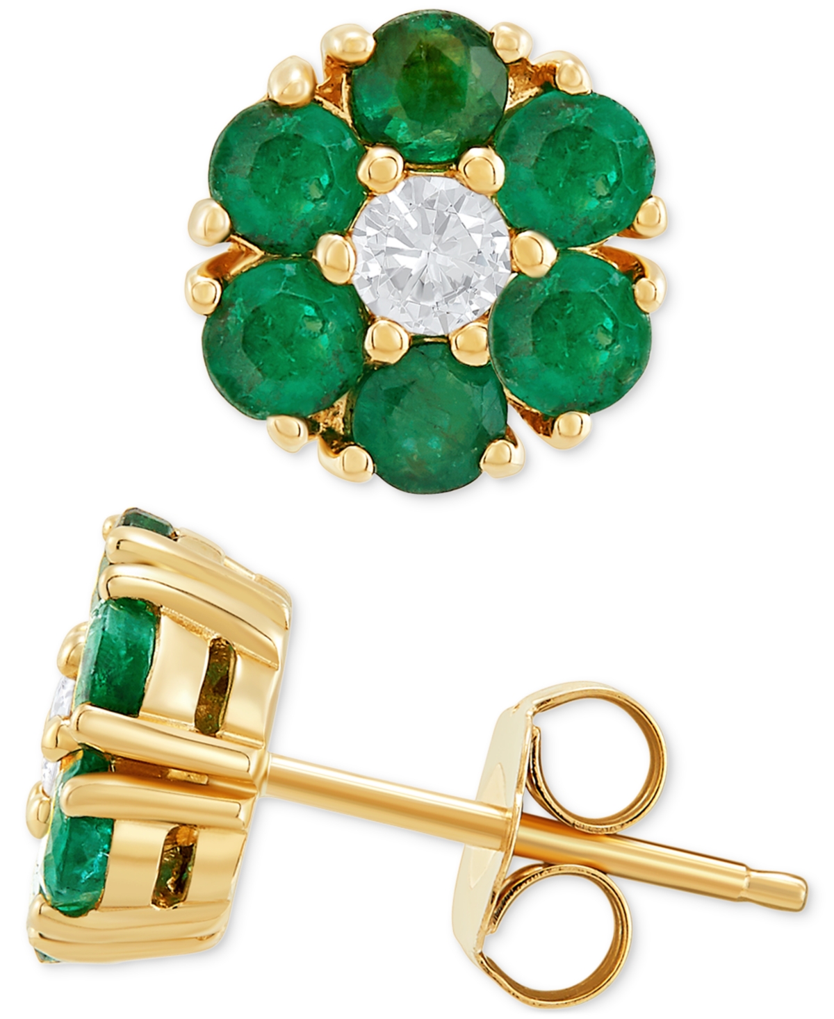 (7/8 ct. t.w.) & White Sapphire (1/6 ct. t.w.) Flower Stud Earrings in 10k Gold - Emerald