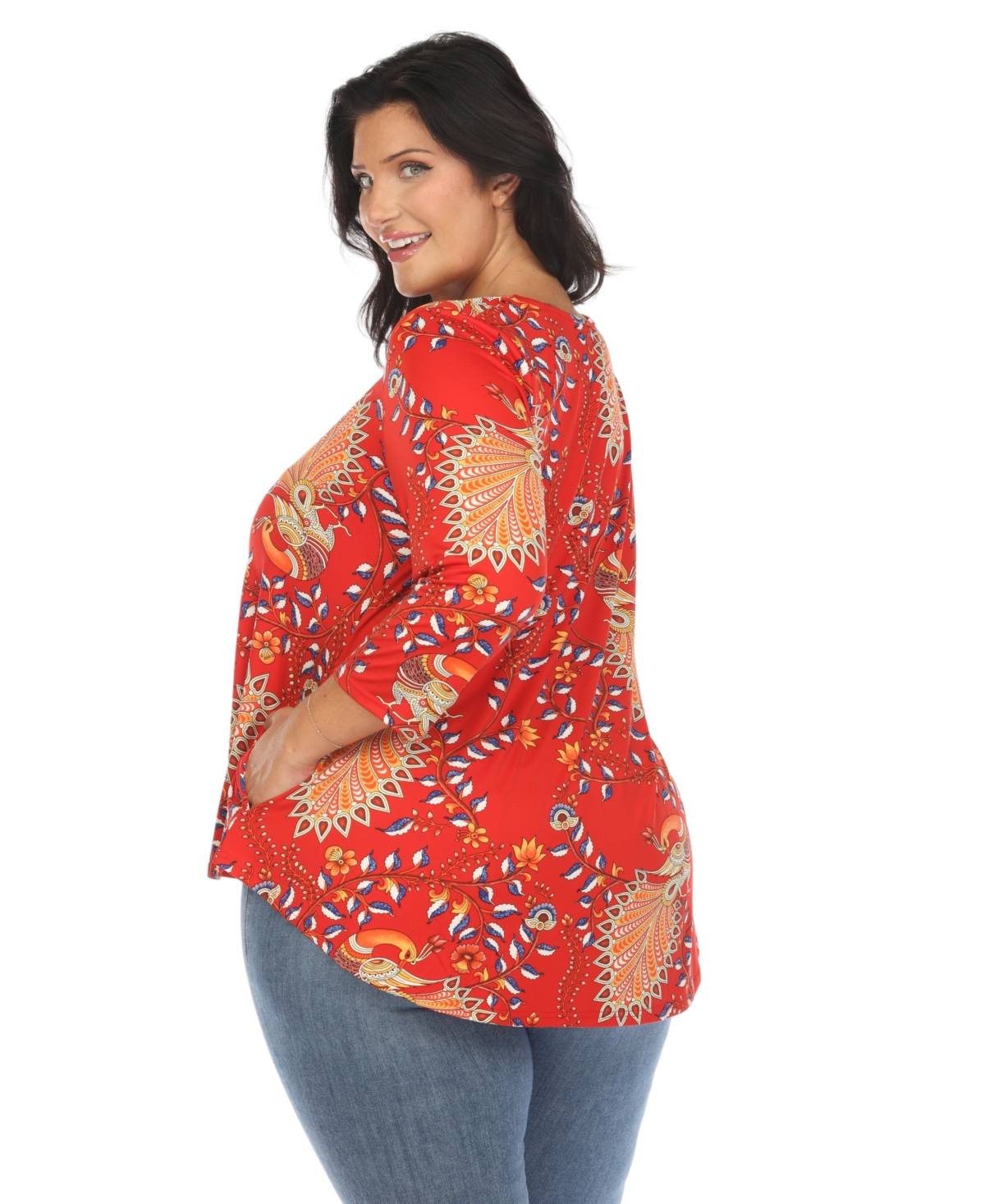 White Mark Plus Size Vibrant Boho Swing Top In Red
