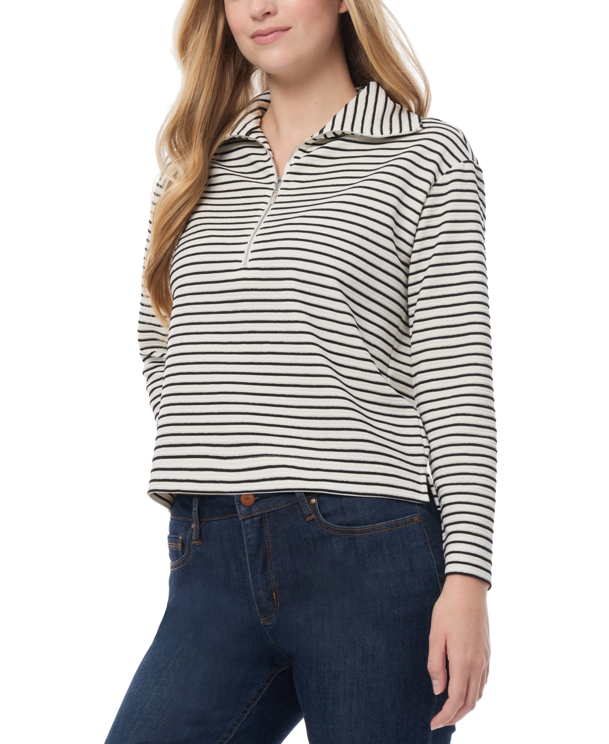 Jones New York Women's Metallic-stripe Quarter-zip Top In Black