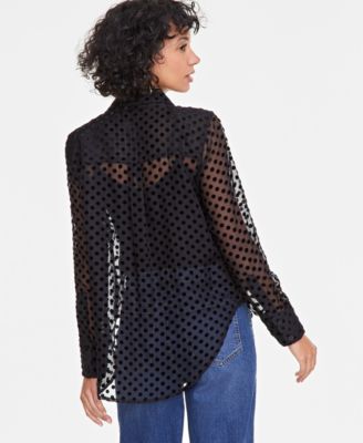 Women's Chiffon Flocked Polka-Dot Shirt, Created for Macy's