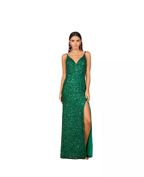women's beaded v-neck dress with slit