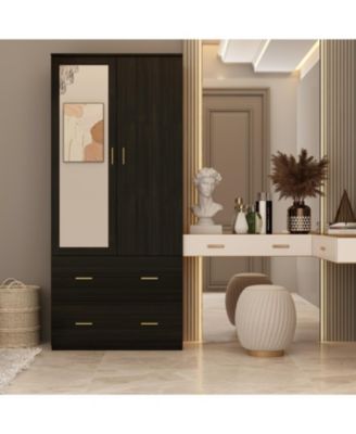 2-Door Armoires and Drawers with Mirror and Storage Shelves