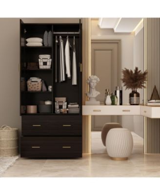 2-Door Armoires and Drawers with Mirror and Storage Shelves