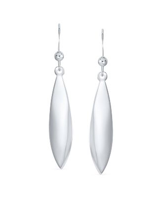 Simple Lightweight Geometric Rhombus Leaf Dangle Earrings Sterling Silver Jewelry