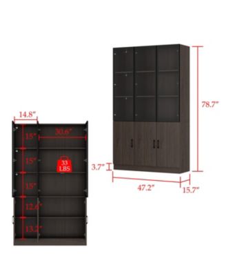 10-Shelf Bookshelf With Glass Doors, LED Lights, Drawers