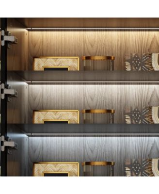 10-Shelf Bookshelf With Glass Doors, LED Lights, Drawers