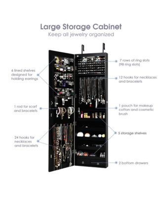 Mirrored Jewelry Cabinet Jewelry Organizer w/2 LED Lights