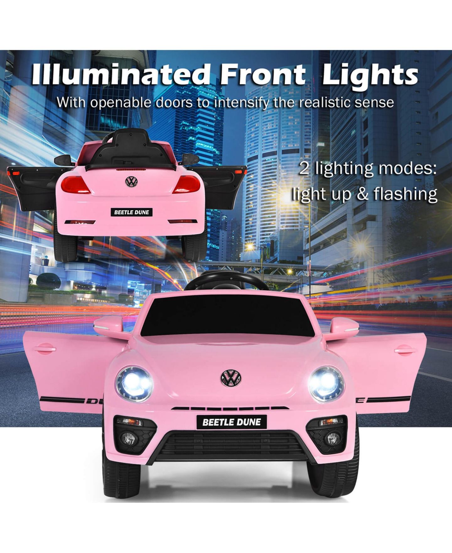 Детская игрушка Costway Beetle 12V Licensed Volkswagen Remote Control Ride-On Car, 66 lb. Capacity, 3–8 лет, цвет: Розовый — фото 3
