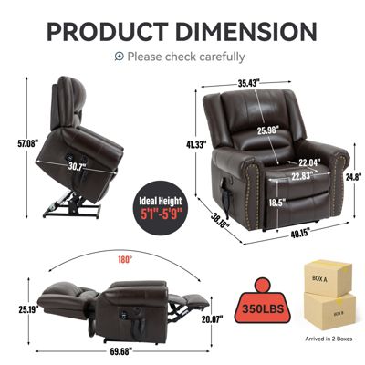 Fiber Foam And Polyester Fiber Pad Up to 350 LBS Power Lift Recliner Chair with Heat Massage and USB Ports