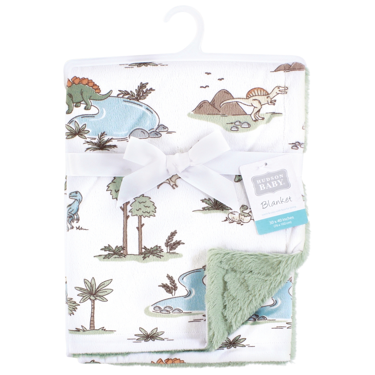 Hudson Baby Plush Blanket with Furry Binding and Back, One Size - Dinosaur adventures