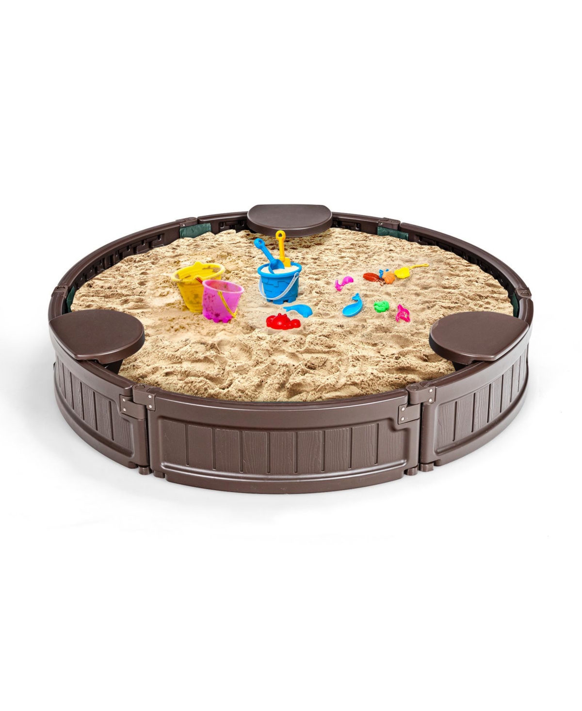 Sandbox with Built-in Corner Seat and Cover - Brown