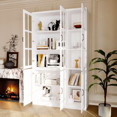 Bookcase Bookshelf with 10 Storage Shelves & 3 Glass Doors,Display Storage Cabinet