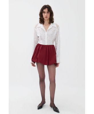 Women's Rhinestone Embroidered Button-Up Shirt