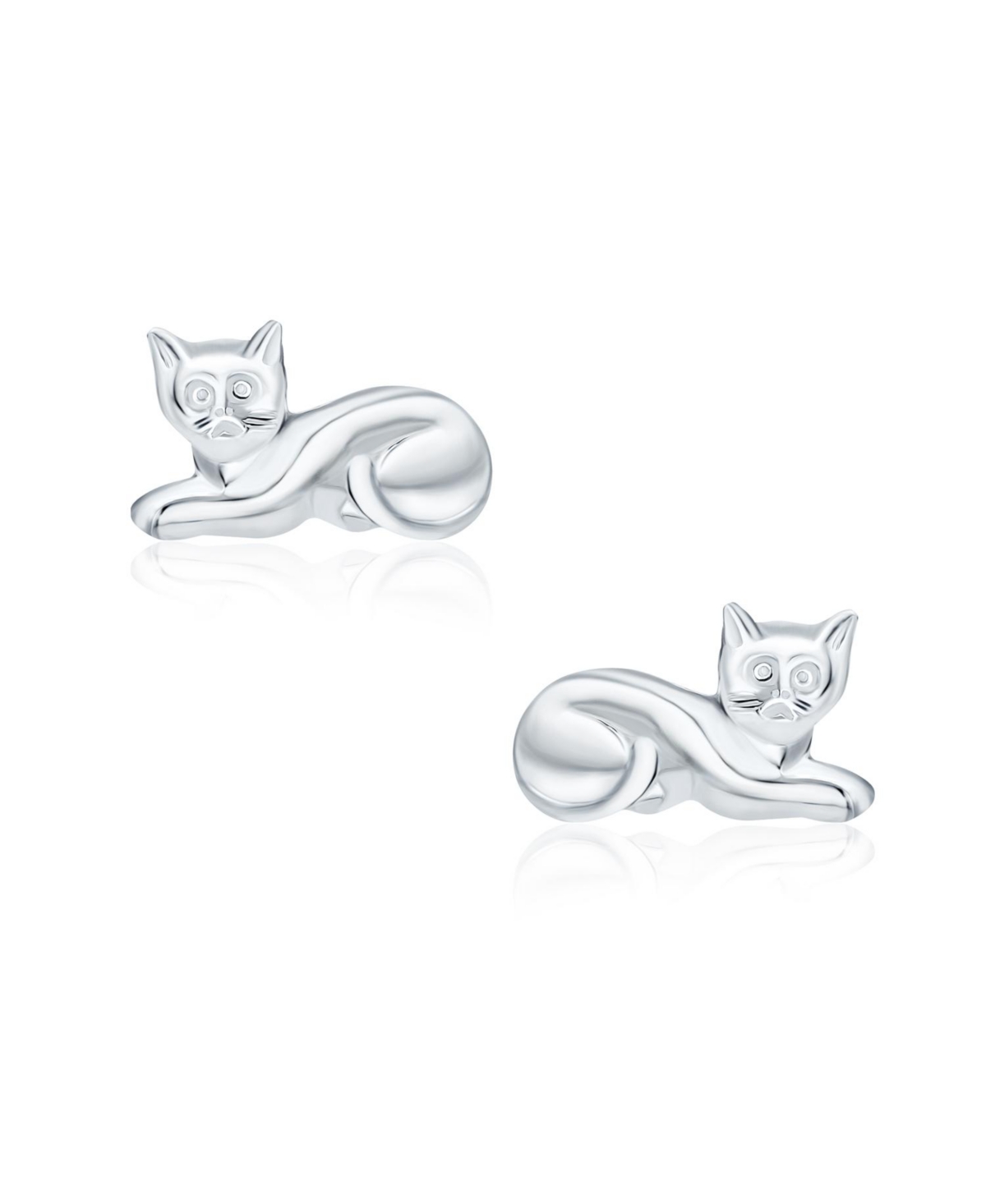 Bling Jewelry Cute Sweet Animal Pet Sitting Laying Kitten Kitty Curious Cat Stud Earrings Polished Shinny .925 Sterling Silver