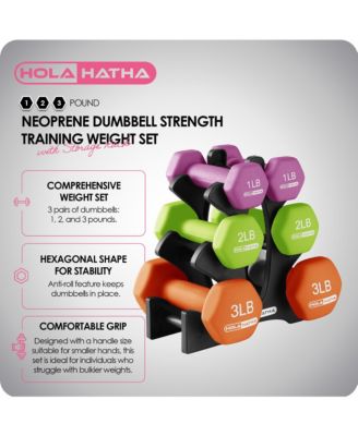 1, 2 and 3 lb Neoprene Dumbbell Strength Training Weight Set with Rack