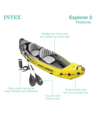 Explorer K2 2-Person Inflatable Kayak Set with Oars and Air Pump, Yellow