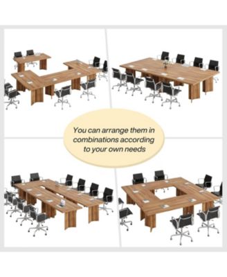 5.5FT Conference Table, 63-inch Rectangle Meeting Seminar Table, Large Wooden Business Tables for 4-6 People, Heavy Duty Pedestal